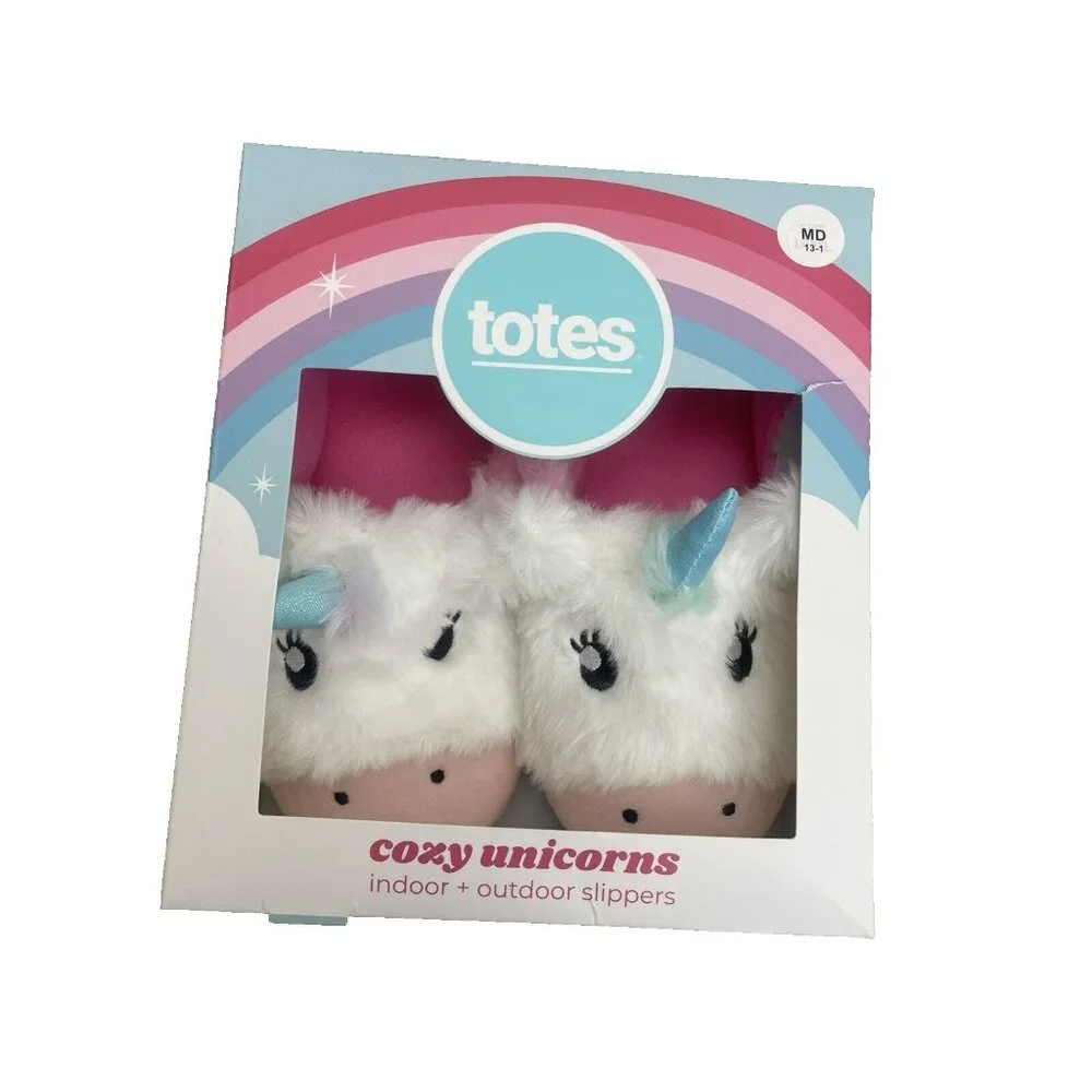 NEW Totes Kids Unicorn Slippers Size Medium 13-1 Toddlers Plush Upper & Lining